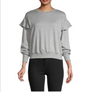 Michael Stars Kacey Ruffle Sweatshirt crop Top brand new Heather gray